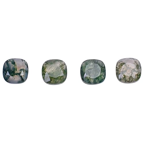 Aura Gems 4 Pcs Natural Moss Agate Cushion Shape, Portrait Cut Gemstone Wholesale Lot, Jewelry Making Loose Gemstone, Polished Minerals, Diy, Wire Wrapping, Healing Crystals, Bulk Gemstone Deal #TOP3