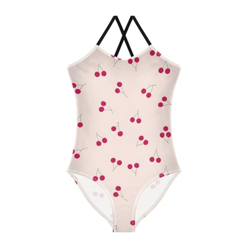 Girls One Piece Swimsuits Cherry Pattern Summer Quick Dry Beach Bathing Suit