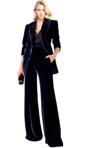 CAIZI Women's Navy Blue Velvet Business Suit Set - Double