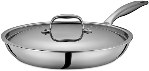 LEGEND COOKWARE 5-Ply Stainless Steel 12-Inch Frying Pan with Lid - Induction Compatible, Oven Safe 800°F - Non-Toxic, No Coatings - Even Heating, Won't Warp - Built to Last Generations
