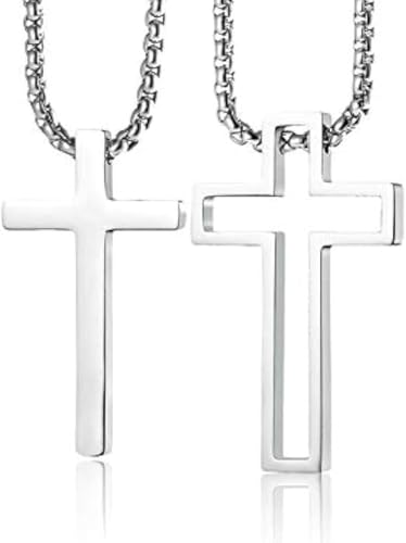 ClosJery Matching Cross Necklace For Couples Stainless Steel Silver Box Chain Trendy Cute Promise Relationship Puzzle Cross Pendant Necklaces For Women Man Couples Best Friends Him And Her Set