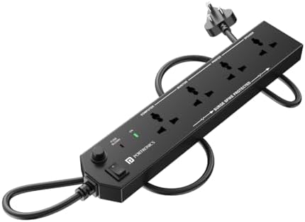 Portronics Power Plate 10 Extension Board with 4 Universal Sockets, 2 Meter Long Cord, 1500 Watts, 6 Amp Multi Plug for Office & Home Appliances (Black)