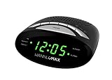 HANNLOMAX HX-116CR Alarm Clock Radio, PLL AM/FM Radio, Preset Stations, Dual Alarm, Wake to Buzzer or Radio, Green LED Display (Black)