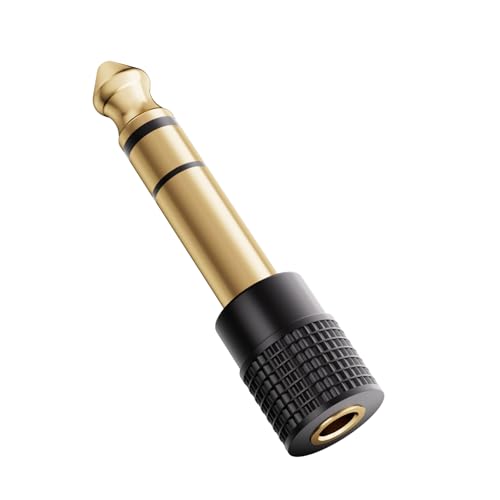 VCELINK 6.35mm 1/4 Male to 3.5mm 1/8 Female Audio Adapter, Gold-Plated TRS Stereo Jack, Solid Brass Housing, for Headphones, Guitar, Mixer, Amp, Keyboard, 1 Pack