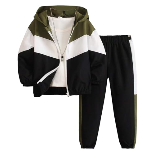 Image of Boys Clothes 2pcs Tween Boy Color Block Hoodie + Pants Little Boys Fall Winter Outfits Set, 4-12 Years