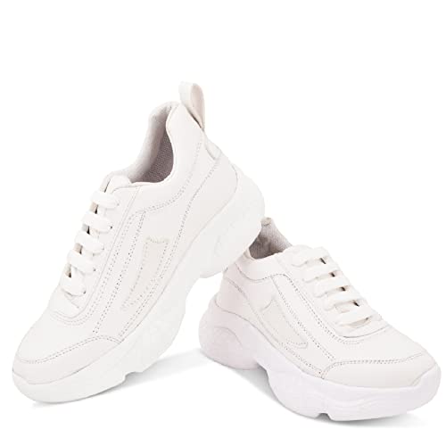 Image of SUKART White Womens Laceup Sneakers