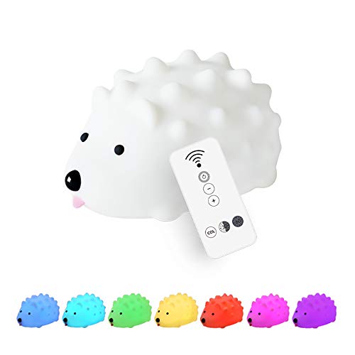 landoo LED Night Light Gifts for Kids Baby, Tap Control Multicolor Cute Animal Nursery Hedgehog Silicone NightLights with Warm White and 6 Colorï¼ŒPortable and Rechargeable Gift Lamps for Kids Bedroom