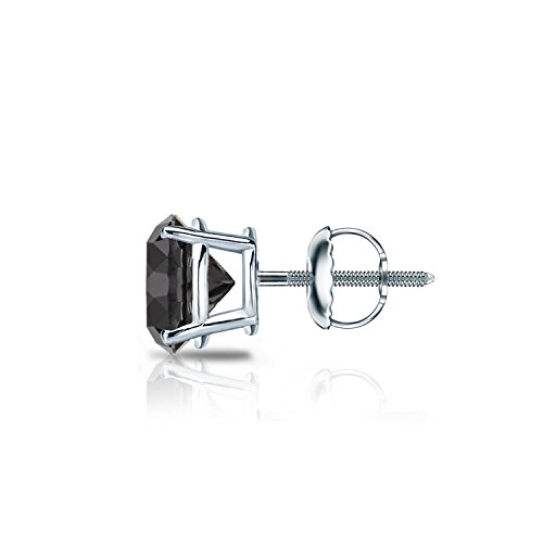 Diamond Wish 18k White Gold Round SINGLE Black Diamond Stud Earring (0.15cttw) 4-Prong Basket set with Screw-back3