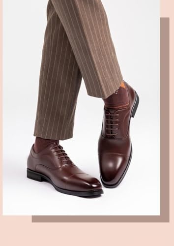 Men's Formal Oxford Dress Shoes – Leather Lace-Up Square Toe, Block Heel, Non-Slip Rubber Sole, Classic Business & Wedding Shoes Brown3