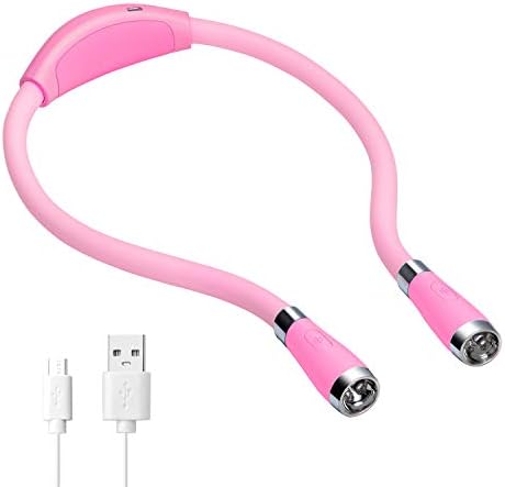 TSINGREE LED Neck Book Light USB Rechargeable, Hands Free, 4 Super Bright LED Bulbs, 3 Adjustable Brightness, Best for Reading in Bed,Knitting,Walking,Jogging,Mending in Night (Pink)
