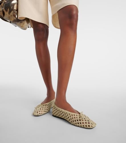 Women's Ballet Flats Crocheted Raffia Mesh Ballerina Shoes Bow Fishnet Mary Jane Dress Shoes Comfortable Round Toe Slip on Flats Causal Daily Work Shoes4