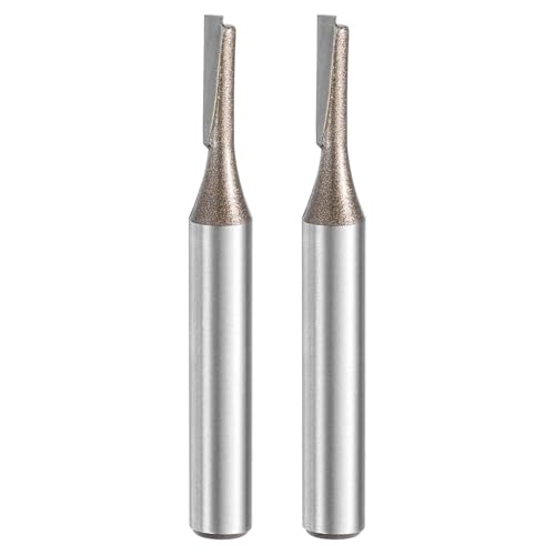 HARFINGTON 2pcs Straight Router Bit 1/4 Inch Shank 1/8 Cutting Dia 2 Flutes 0.51 Inch Cutting Length YG6 Carbide Cutter with PTFE Heat Resistance Coating Woodworking Grooving Trim Bit
