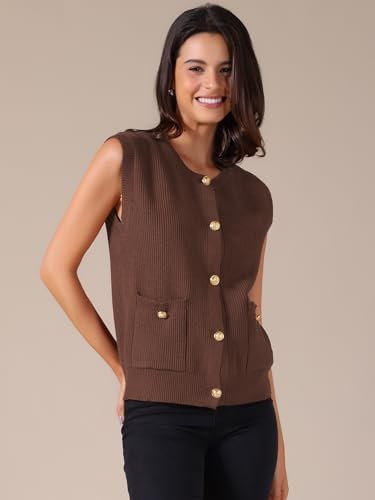 Allegra K Women Sweater Vest 2025 Button Down Sleeveless Tank Tops Pockets Casual Knit Sweaters Cardigan3