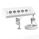 Tischsteckdose mit USB C 20W, 5 Fach Mehrfachsteckdose mit Einzeln Schaltbar, Ecksteckdose Küche und Büro Überspannungsschutz, Steckdosenleiste Schreibtisch1.8M Kabel, Weiß (Weiß)