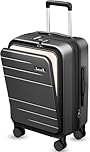 Luggex Expandable Carry On Suitcase with Laptop Compartment, 4 Spinner Wheels & TSA Lock, PC Hard Shell Cabin Suitcase Hand Luggage for Men Women Travel Business (Black, 56cm)