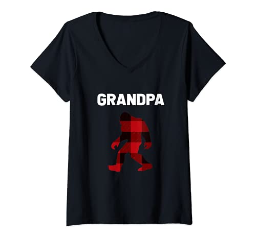 Mujer Red Plaid Bigfoot Grandpa Family Christmas Matching Pajamas Camiseta Cuello V
