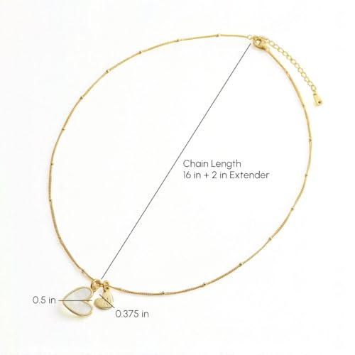 Mint & Lily Mother of Pearl Heart Initial Necklace for Women, 16” + 2” 18K Gold Plated Initial Necklace Gift for Women2
