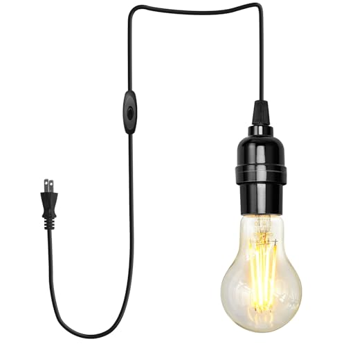 DiCUNO コード付きソケット E26口金 LED電球付き 電球色 60W形相当 4m 電球ソケット ペンダントライト エジソン電球 A60 コンセント スイッチ付き 吊り下げ 黒 おしゃれ 1個入