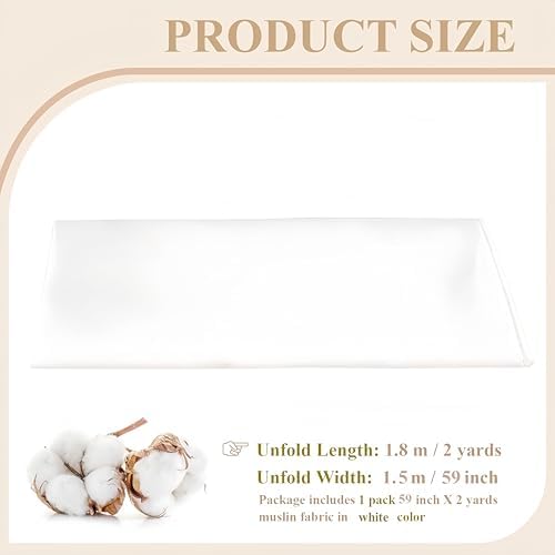 100% Cotton Muslin Fabric, 59 Inch X 2 Yards White Fabric by The Yard - 1