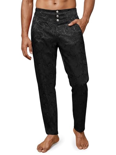 Runcati Mens Renaissance Gothic Pants Medieval Steampunk Victorian Dress Pants Cosplay Costume Trousers Black
