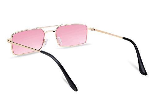 FEISEDY Vintage Square Rectangle Small Sunglasses Women Men Metal Frame Double Bridge B26604