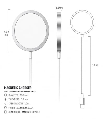 Image of Magnetic Wireless Charger for iPhone, 15W USB-C MagSafe Fast Wireless Charging Pad, Qi Compatible with iPhone 16 /16 Pro /16 Pro Max /16 Plus, 15 /14 /13 /12 Series (White)