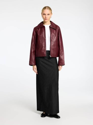Image of Women's Maroon Faux Leather Jacket | Stylish Zip-Up Biker Jacket for Women | Casual Winter Motorcycle Coat | Long Sleeve PU Leather Fashion Outerwear with Collar for Daily Wear (S - XXL)