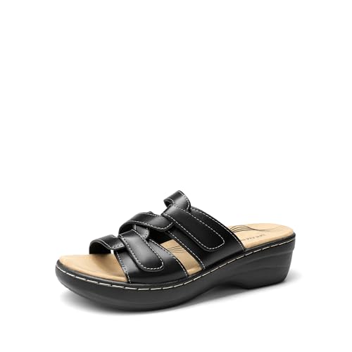 Image of DREAM PAIRS Women Arch Support Slide Sandals Adjustable Straps Slip On Wedge Sandals Casual Comfort Lightweight Flat Slides