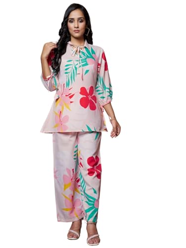 GRECIILOOKS Co-ord Set for Women Stylish | Kurtis | Kurti Set For Women | Anarkali Viscose Rayon Printed Kurta & Straight Pant Set | Festive Ethnic Indian Traditional Outfit for Functions & Puja | 3/4 Half Sleeve