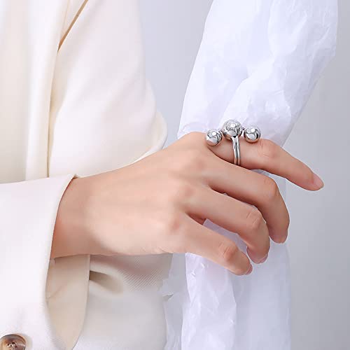 Fashion Ball Statement Ring for Women Girls Stainless Steel Layered 3 Round Balls Open Wrap Finger Rings Comfort Fit Geometric Unique Christmas Birthday Party Jewelry Gift Size 7-82
