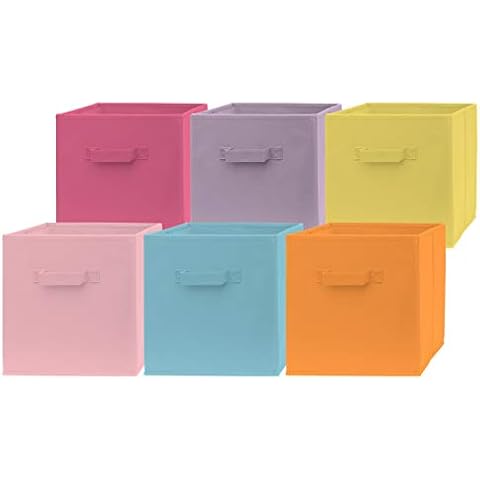 Pomatree 13x13x13 Inch Storage Cubes - 6 Pack - Fun Colored Large Storage Bins | Dual Handles | Foldable Cube Baskets for Home, Kids Room, Closet and Toys Organization | Fabric Cube Bin (Colorful) Cover