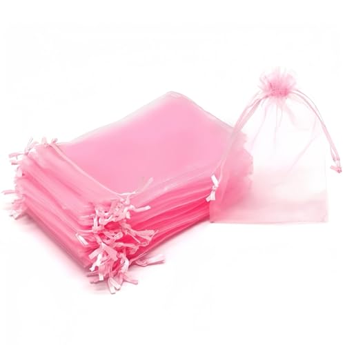 Sufune 50PCS 10x15cm Bolsa de Organza Rosa, Bolsitas de Organza, Bolsas para Envoltura de Joyas, Bolsas de Organza de Regalo con Cordón para Boda Favores Joyas y Dulces