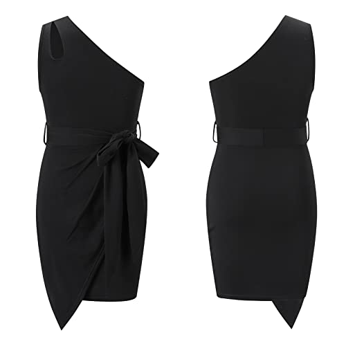 J.e Sterguard Black Dress For Girls, 2023 Girls' Fashion One Shoulder Dress, Bodycon Hollow Cut Out Belt Girls Dresses,Fit Party And Prom Girls Black Dresses Size 12-14 23801B6 #TOP3
