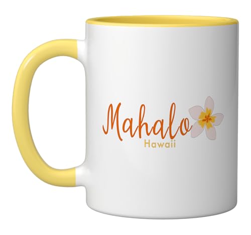 Taza cerámica Mahalo Frangipani Hawaii amarilla/blanca miniatura 1