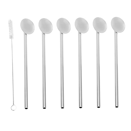 VINTORKY 7pcs Stainless Steel Straw Spoon Coffee Stirring Spoons Cocktail Reusable Bar Spoon Straw Stainless Straws Stir Spoon Honey Stirring Spoon Metal Straw Spoon Mixing Spoons Silver