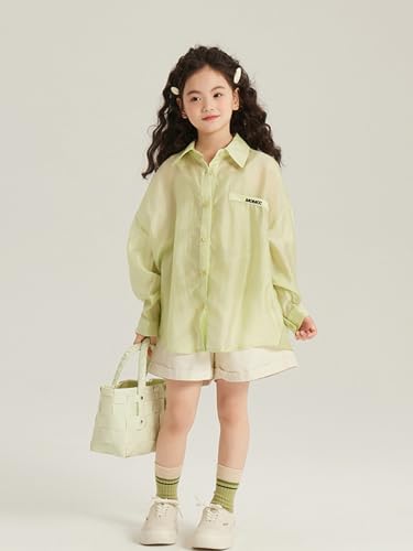 Image of 2026 Premium Girls Button Down Shirt, Long Sleeve Collared Blouse with Chest Pocket