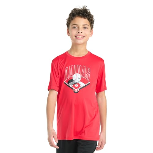 adidas Boys Short Sleeve Polyester Athlete Tee, Pure Ruby, M (10/12) by adidas - Used condition - US$12.68