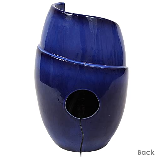 Sunnydaze Abstract Wave Ceramic Outdoor Water Fountain With Led Lights And Orb - Modern Freestanding Water Feature For Garden, Patio, Deck, Backyard, Porch And Balcony - 20.75-Inch #TOP7