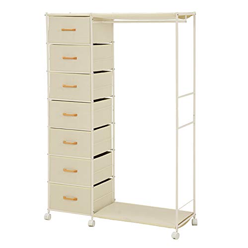 萩原株式会社 ハンガーラック コートハンガー コート掛け 引出し付 7段 幅:約105cm ホワイト KHR-3159WH