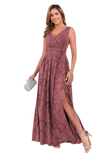 Floral Bridesmaid Dresses for Women 2025 V-Neck Elastic Floor Length Formal Maxi Dress with Side Slit NA170