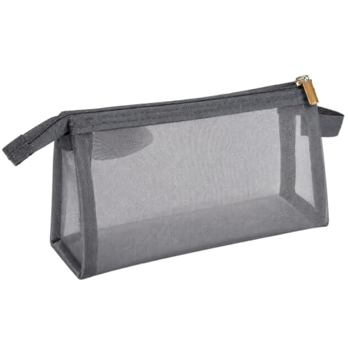 Image of FunBlast Mesh Pencil Case with Smooth Zipper, Single Layer Multi-Purpose Stationary & Pen Pouch for Boys & Girls, Transparent Stationary Bag, Organizer Pouch for Student (Grey-D)