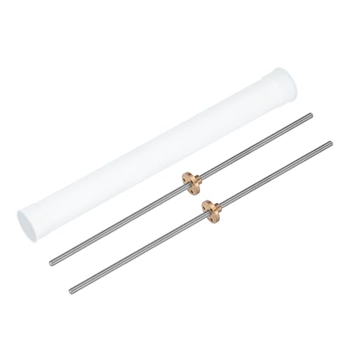 uxcell 2 Pcs 250mm Tr5X1 Lead Screw with Brass Nut (1mm Pitch, 1 Start, 1mm Lead), 304 Stainless Steel Screw Bar Printer Upgrade Parts with Plastic Packaging Tube, Silver