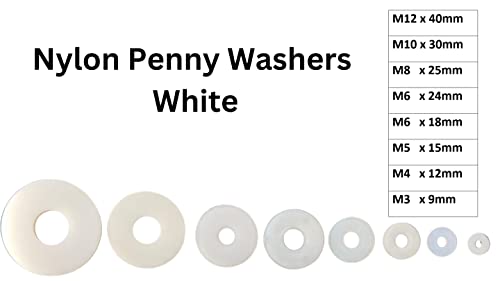 Nylon White Penny Washers Plastic Repair Washer M3 M4 M5 M6 M8 M10 M12 - Pack of 6 (M12 x 40mm) - Image 2