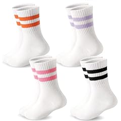4 Pairs: White With Stripes(pink, Orange, Purple, Black)