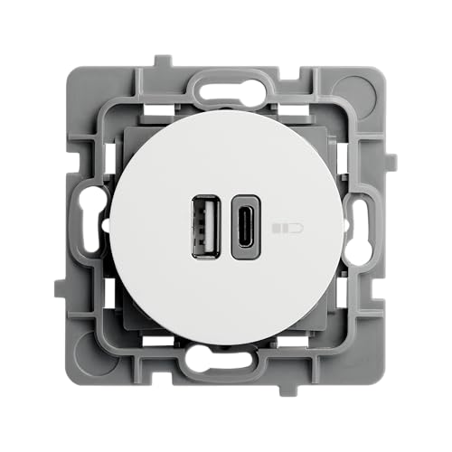 DEBFLEX Casual Evo - Enchufe Doble USB-A 3A + USB-C 3A para Alimentar y Recargar Dispositivos - ABS - Instalación Empotrada - Blanco - 76x76x42 mm