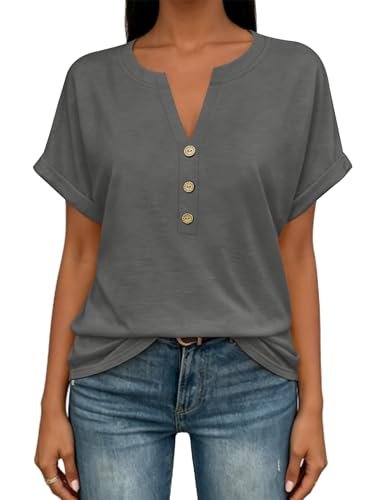 Image of EyMuse Womens Short Sleeve Henley Tops Fashion Casual V Neck Summer Tshirt | Summer Button Up Top Fashion Soft Basic Tees Blouses Spring Comfortable Classic Clothing Resort Wear for Women 2026