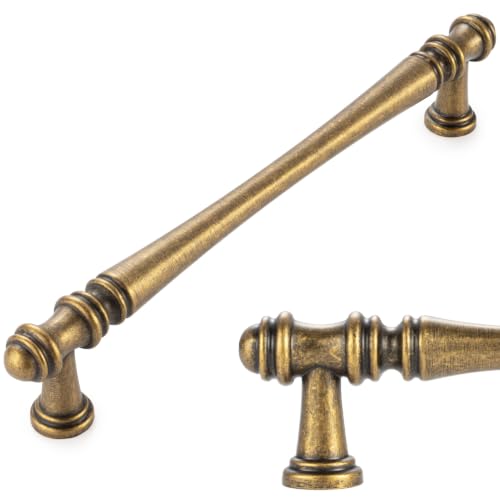 KOOFIZO 10 Pack 6-1/4 in Antique Brass Cabinet Pull Brass Drawer Handle P30