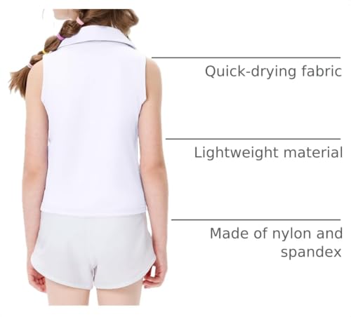 Image of Girls Sleeveless Polo Shirts, Kids V Neck Golf Shirts Blouses, Quick Dry Athletic Girls Tennis Tank Tops, Size 5-14