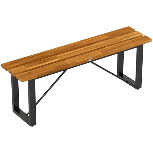 Outsunny Outdoor Bench Acacia Wood 47" 2-Person Backless Slatted Seat Teak
