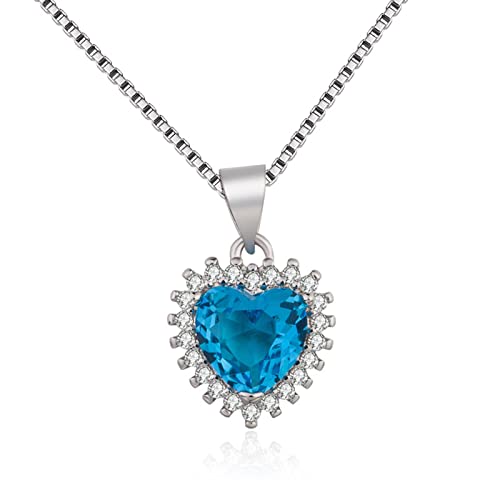 HCMA Coeur Pendentif Collier 925 Bijoux en Argent Saphir Zircon Accessoires de Pierres précieuses pour Les Femmes Mariage promesse Bijoux Cadeau